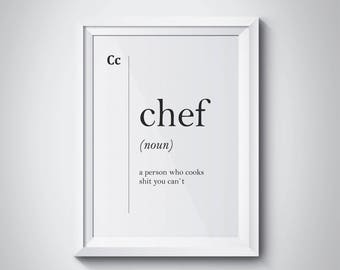 Chef Definition Print Gift For Cook Cooking Printable Funny Kitchen Decor Print Restaurant Wall Decor Cooking Wall Art Mother Gift Poster