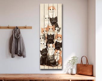 Impresión de gatito en madera, arte de pared rústico de gatos, regalo para amantes de los gatos