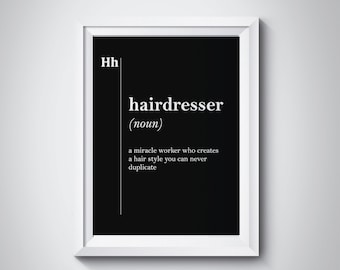 Hairdresser Definition Gift for Stylist Coworker Gift Barber Black Print Salon Decor Barbershop Wall Art  Typography Profession Dictionary
