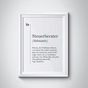 Steuerberater Poster, Steuerberater Geschenk, Définition du comptable, Cadeau du comptable, Décor de bureau allemand, Cadeau de collègue, Nouveau cadeau d’emploi