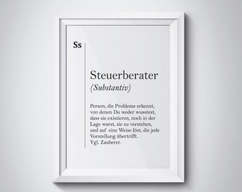 Steuerberater Poster, Steuerberater Geschenk, Définition du comptable, Cadeau du comptable, Décor de bureau allemand, Cadeau de collègue, Nouveau cadeau d’emploi