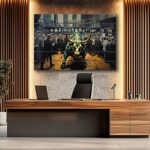 Wall Street Bull Painting Printed on Wood, Charging Bull Print, Wall Street Wood Print, Manhattan Wall Art, Wall Street Art, Trader Gift