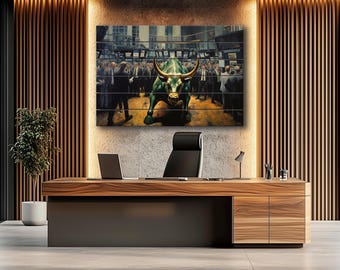 Cuadro De Lienzo Moderno 'Toro De Wall Street' - Impresión Multicolor En Lienzo Con Marco De Madera, Listo Para Colgar