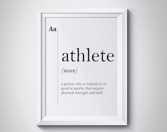 Athlete Definition Print Sports Fitness Gift Gym Decor Minimalist Wall Art Dictionary Typography Minimalist Scandinavian Art Professions