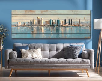 San Diego Skyline Wood Print, San Diego Wall Art