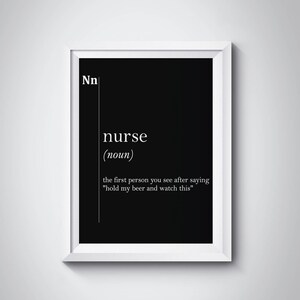 Nurse Definition Print Gift For Nurse Graduation Office Wall Art Black and White Decor Scandinavian Poster Dictionary Minimalism Medical Art