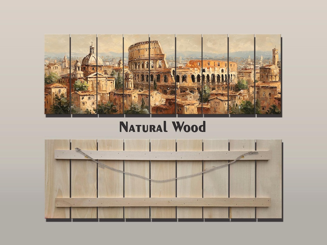 Wood Patterns Rome Ancient Rome Print on Natural Wood – Colosseum & Domes in Rome Wall Art ...