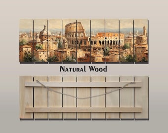Ancient Rome Print on Natural Wood – Colosseum & Domes in Rome Wall Art