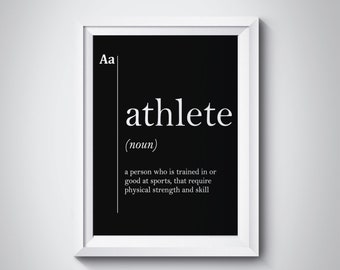 Athlete Definition Print Sports Fitness Gift Gym Decor Minimalist Wall Art Black and White Dictionary Typography Minimalist Scandinavian Art