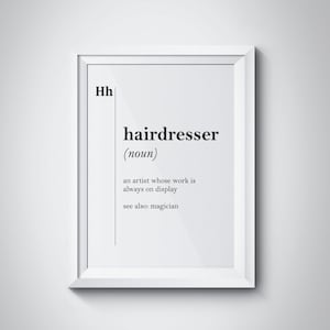 Hairdresser Definition Barber Gift Stylist Hairdressing Salon Barbershop Wall Art Coworker Gift Typography Poster Professions Dictionary