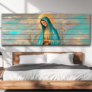 Religious Wood Wall Art - Virgin Mary Painting Printed on Natural Wood, Bible Wall Art, Christian Wall Art, Sacred Wall Art, Religious Decor