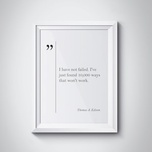 Thomas A. Edison Quote Motivational Wall Art Engineer Gift Thomas Edison Wall Art Coworker Gift Inspiring Wall Art Thomas Edison Print image 1