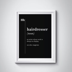 Hairdresser Definition Poster Hairdressing Salon Decor Stylist Gift Barber Gift Coworker Gift Barbershop Wall Art Black & White Barber Print