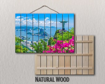 Impresión de Río de Janeiro sobre madera natural, Montaña Pan de Azúcar, Arte mural de Río de Janeiro