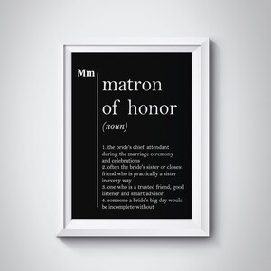 Matron of Honor Definition Print Gift for Matron of Honor Modern Print Matron of Honor Gift Wedding Wall Decor Wedding Wall Art Poster