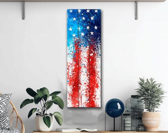 ヴィンテージ風アメリカ国旗ウォールアート、素朴なキャンバス、愛国的