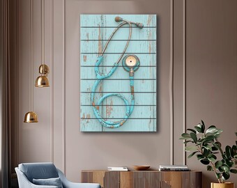 Vintage Stethoscope Print on Wood – Rustic Healthcare Wall Art