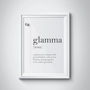 Glamma Funny Definition Print Grandmother Grandma Gift Home Decor Family Wall Art Dictionary Scandinavian Minimalist Poster Typography Print