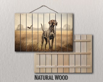 German Shorthaired Pointer on the Hunt Printed on Natural Wood, Hunting Dogs Wall Art