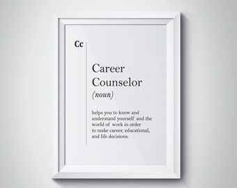 Career Counselor Definition Print College Coworker Gift New Job Wall Art Scandinavian Black & White Decor Dictionary University Poster