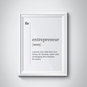 Entrepreneur Definition Entrepreneur Gift Funny Entrepreneur Poster Office Decor Dictionary Art Office Wall Art Scandinavian New Job Gift