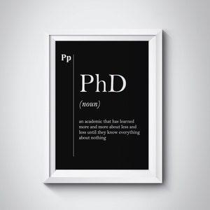 PhD Definition, PhD Gift, Philosophy Gift, Funny Definition, Black and White, Minimalist Poster, Teacher Gift, Professor Gift Professions