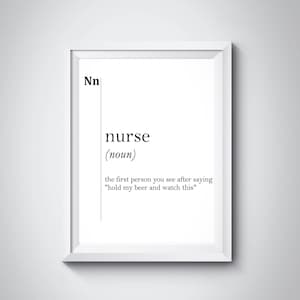 Nurse Definition Print Gift For Nurses Graduation Printable Wall Art Doctor Office Decor Professions Poster Dictionary Typography Minimalism