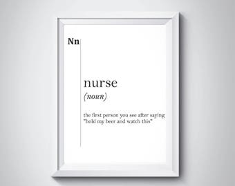 Nurse Definition Print Gift For Nurses Graduation Printable Wall Art Doctor Office Decor Professions Poster Dictionary Typography Minimalism