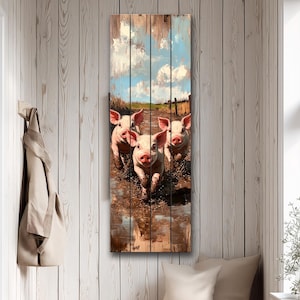 Wood Wall Art – Piglet Painting Print on Wood – Playful Farm Animal Wall Decor – Rustic Wood Print for Country Homes