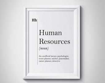 Human Resources Definition Print HR Office Decor Recruiter Coworker New Job Gift Professions Wall Art Scandinavian Dictionary Typography