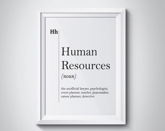 Définition des ressources humaines Imprimer HR Office Decor Recruteur Coworker New Job Gift Professions Wall Art Scandinavian Dictionary Typography