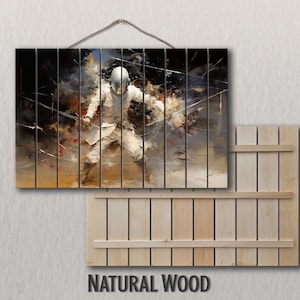 Impression d'escrime rustique sur bois naturel, art mural bois, art mural d'escrime abstrait, cadeau d'escrimeur, déco école d'escrime