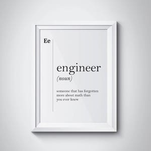 Funny Engineer Definition Engineer Gift Office Decor Coworker Gift New Job Gift Dictionary Art Scandinavian Professions Engineer Wall Art