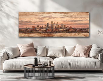 Kansas City Skyline Print on Wood, Rustic Kansas City Wall Art