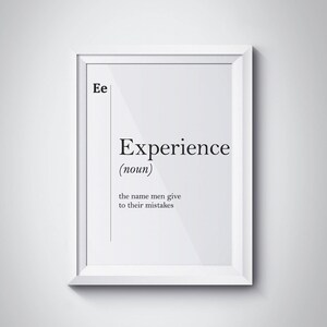 Experience Funny Definition Print Dictionary Art Print Office Decor Minimalist Poster Unique Gift For Him Men Typography Dictionary Wall Art