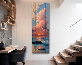 Wood Wall Art - Sunset Over Sea Printed on Wood – Coastal Horizon Wall Art – Rustic Beach Decor