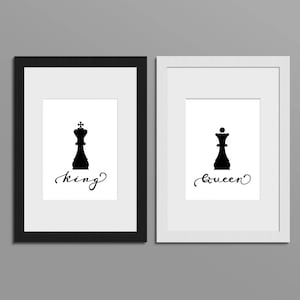 King Queen Print Bedroom Wall Art Couple Print Chess Poster Bedroom Decor Wedding Gift Idea Anniversary Gift Bedroom Posters Family Gift