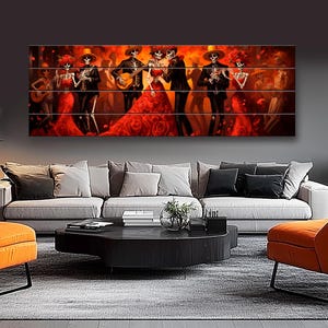 Ball of the Dead Print on Wood, Day of Dead Dancing Wall Art, Skeleton Dance Painting, Day of Dead Gift, Mexican Wall Art, Wood Wall Art