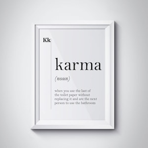 Karma Definition Print Karma Poster Bathroom Decor Toilet Paper Water Closet Art Bathroom Art Karma Poster Minimalist Decor Bathroom Print