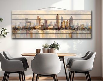 Atlanta Skyline Print on Wood, Rustic Atlanta Distressed Wood Wall Art