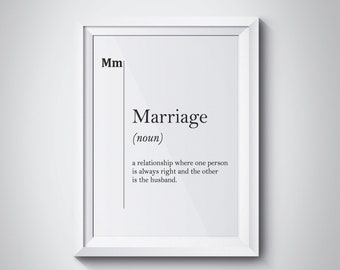 Marriage Definition Print Funny Bride Gift Wedding Wall Art Marriage Wall Art Bachelor Gift Wife Gift Wedding Decor Funny Husband Gift