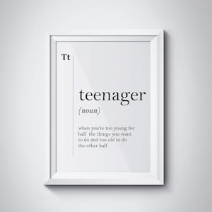 Teenager Definition Print Teenager Gift Idea Teen Room Decor Scandinavian Wall Art  Friend Dictionary Poster Funny Definition Typography