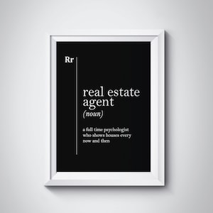 Real Estate Agent Definition, Realtor Gift, Real Estate Office Decor, Real Estate Agent Gift, Coworker Gift Realtor Wall Art, Realtor Poster
