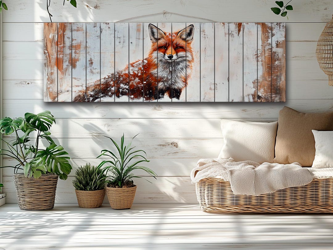Rustic Fox Image Wood Wall Art - Red Fox in Snowy Forest Print on Wood, Rustic Fox Wall ...