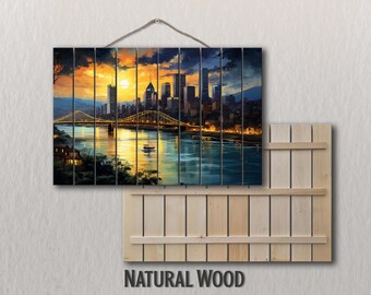 Arte de parede em madeira - Impressão rústica do horizonte de Pittsburgh em madeira, Arte de parede de Pittsburgh, Pintura de Pittsburgh, Pôster de Pittsburgh, Decoração de Pittsburgh