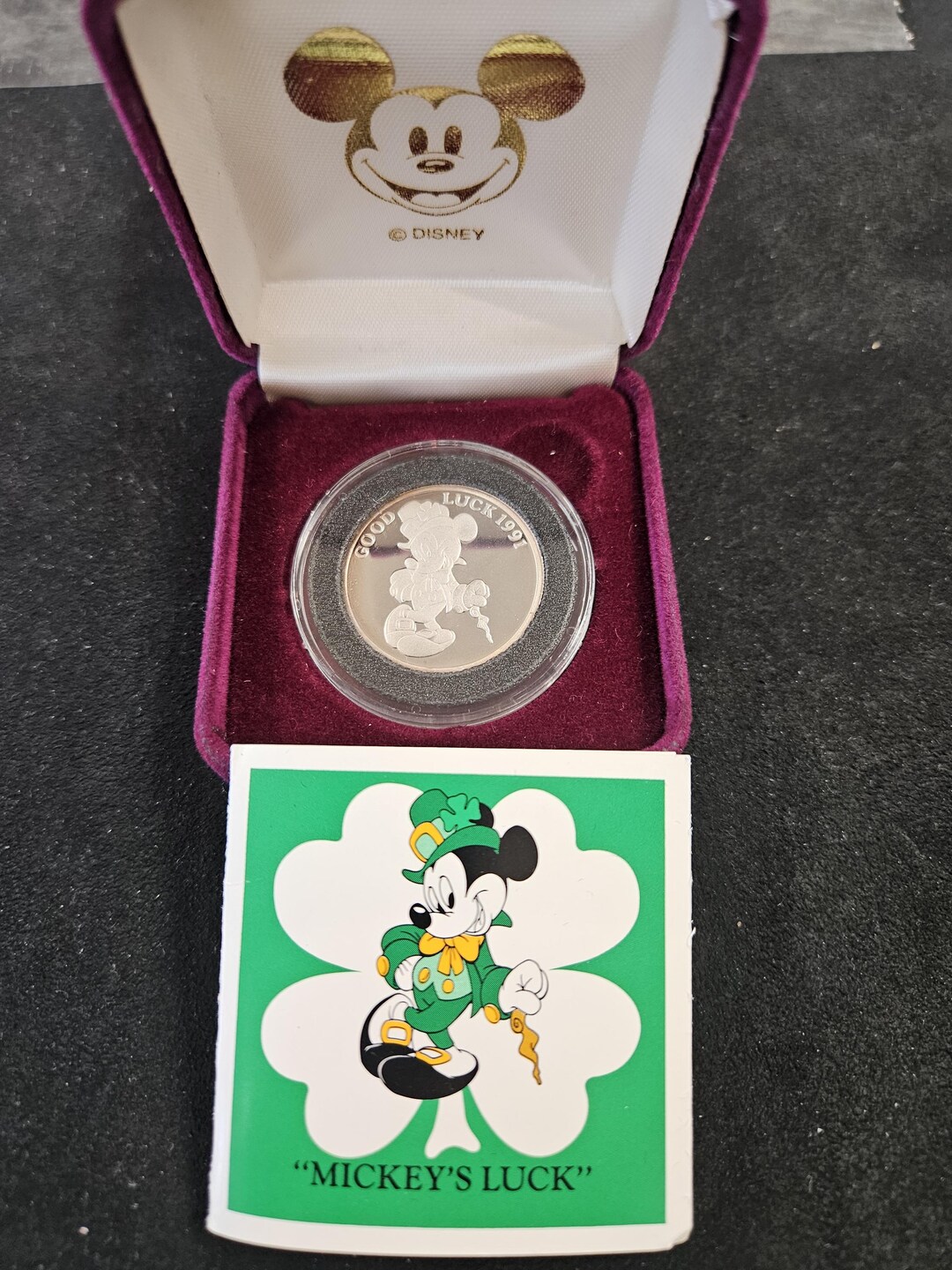 1991 Walt Disney Mickeys Good Luck 1/2 Oz .999 Silver Round