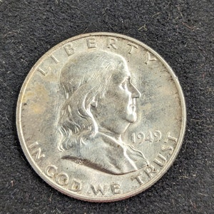 1949d Ben Franklin Silber halber Dollar, harte Schlüsseldatum Münze, Denver Minze, Stempelglanz Beispiel, 90% Silber