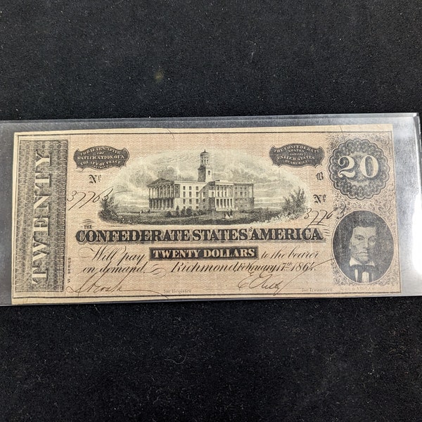 1864 Confederate twenty Dollar bill Richmond T-67 bin 1