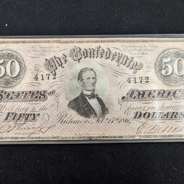 1864 Confederate fifty Dollar bill Richmond T-66 bin 1