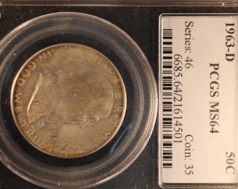 1963d ben franklin silver half dollar PCGS graded MS64 and toned B2